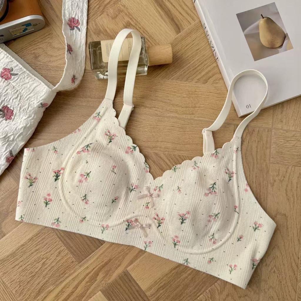 Sweet floral female seamless steel ring collection breast anti-sagging big breasts small thin bra