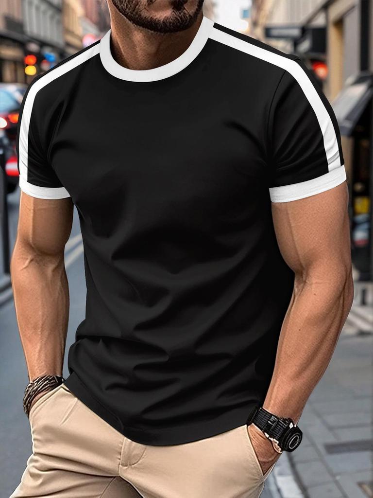 2025 Summer Men's Color Block Casual T-Shirt - European/American Fit