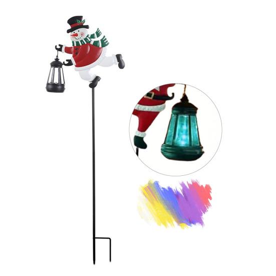 Christmas Solar Light Outdoor Snowman Lawn Light Waterproof Metal Snowman Holding Lantern Garden Light with Stake for Patio Yard Pathway Holiday Decor