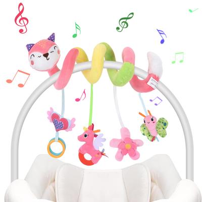 Brinquedos para assento de carro infantil, bebê, raposa rosa, espiral, atividade, pelúcia, chocalho pendurado, carrinho, brinquedo sensorial para recém-nascido, presente