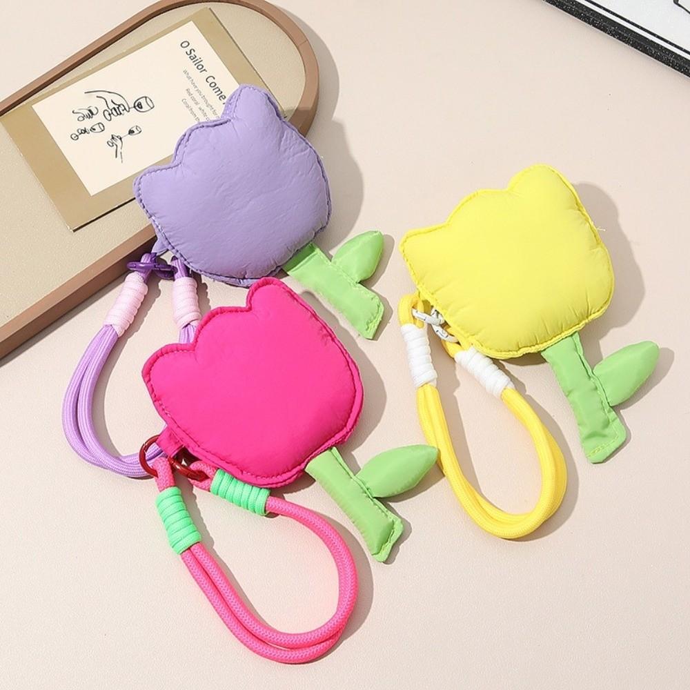 Cute Tulip Flower Tulip Coin Purse Soft Cloth with Wristband Lipstick Storage Change Pouch