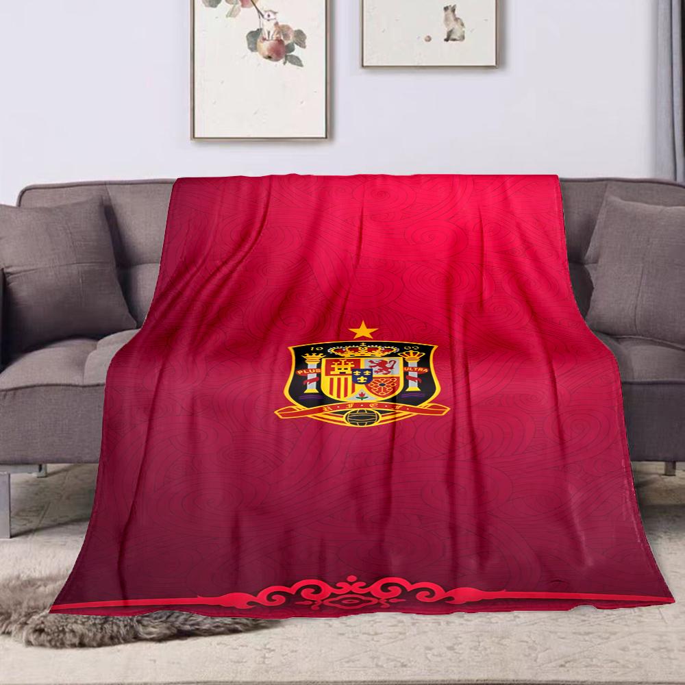Spain National Football Team Emblem Patterned Flannel Blanket Perfect for the Bedroom Living Room, Sofa, or a Little Nap