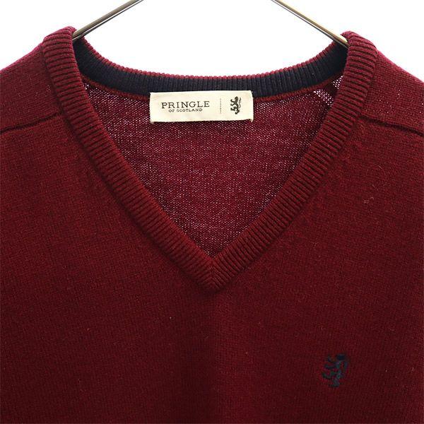 Pringle of Scotland Wool Long Sleeve V Neck Sweater S Red Knit Men's Used