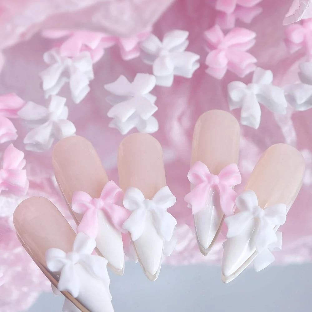 50pcs/lot Black White Bowknot Nail Art Charm Decorations 3D Nail Ornament Jewelry Classic Manicure DIY Resin Accessories