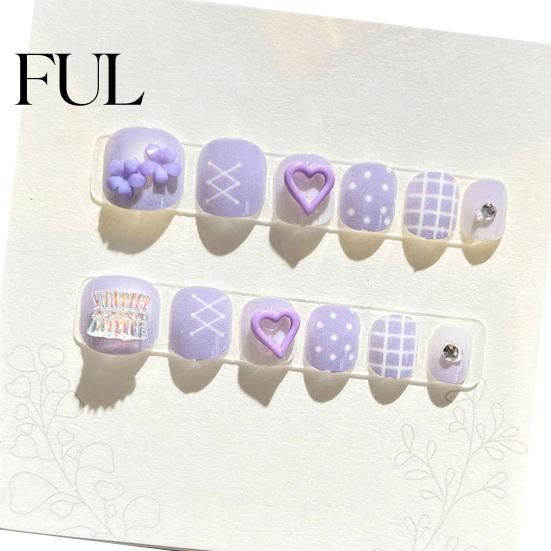 Kids Fun Nail Art 12Pcs Cartoon Stickers Cute Flower Cloud Heart Children Party Decorations Pattern Rhinestones Decals Self-adhesive Fake Nails