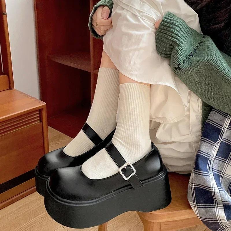 Fashion Women Shoes High Heel Pumps Platform Women Mary Jane Shoes Fashion Shallow Round Toe Shoes New Outdoor Street Style Single Shoe