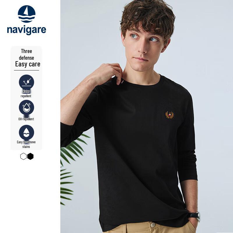Navigare Men's Stain-Resistant Combed Cotton Long Sleeve T-Shirt