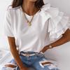 T-shirt da Donna Estiva Semplice e alla Moda con Maniche Corte Arricciate e Girocollo