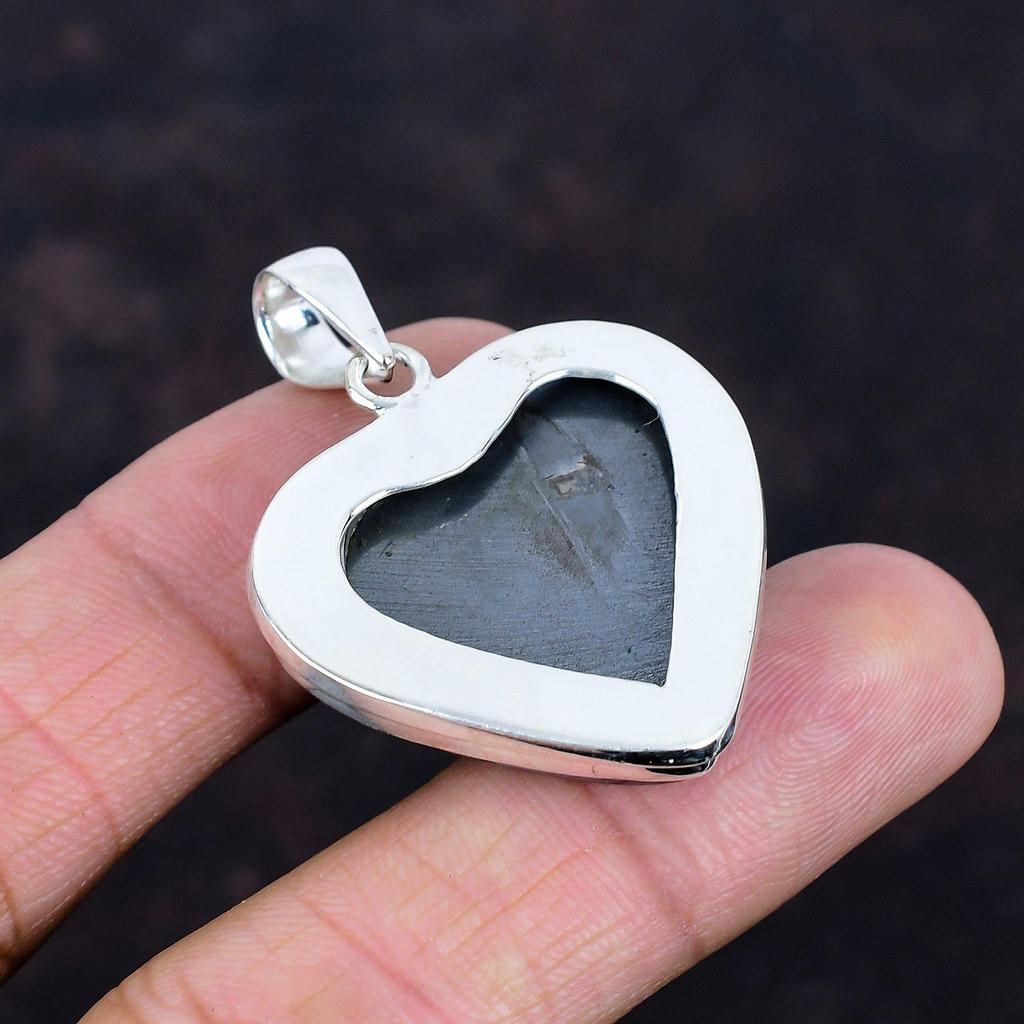 Schungit Anhänger Original Edelstein Anhänger Handgemachter Schmuck 925 Sterling Silber Anhänger Statement Anhänger Geschenke für Ihn Herz Silberschmuck