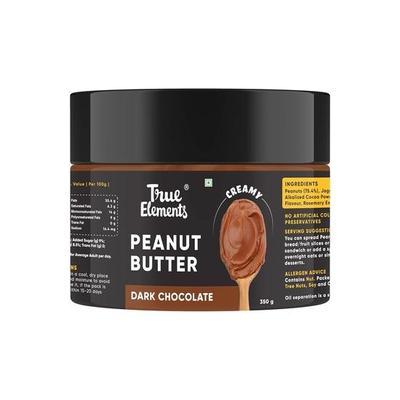 True Elements Beurre de cacahuètes crémeux au chocolat noir 350 g - Pâtes à tartiner pour pain | Adorées des enfants | Fabriquées avec des cacahuètes grillées et sans sucre raffiné