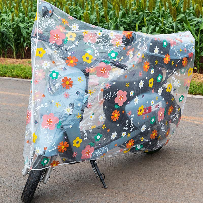 180/220cm Cartoon Transparent Motorcycle Waterproof Cover + Leg Protection Universal Bike Dust Cover Outdoor Scooter Rain
