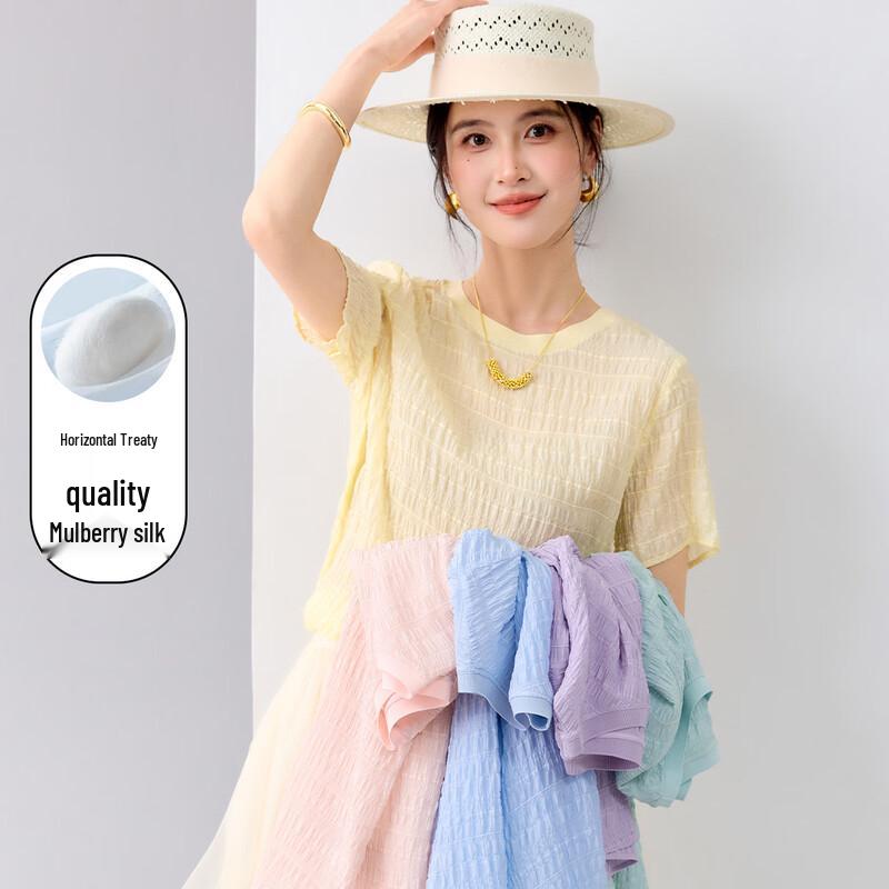 Women s 14 Momme Silk Crepe Short Sleeve T-Shirt L