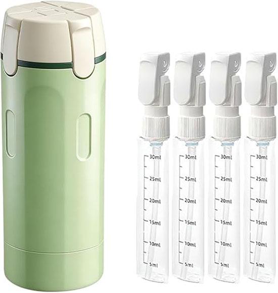4 In 1 Squeeze Leak Proof Dispenser Bottles for Toiletries with Scale and Label for Shampoo Lotion Shower Gel, Suitable for Travel, Camping and Gym
