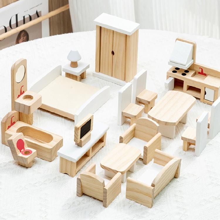 Dollhouses Decoration Living Room Bedroom Scene Miniature Furniture Model Set for Kids Pretend Play Interaction Toy