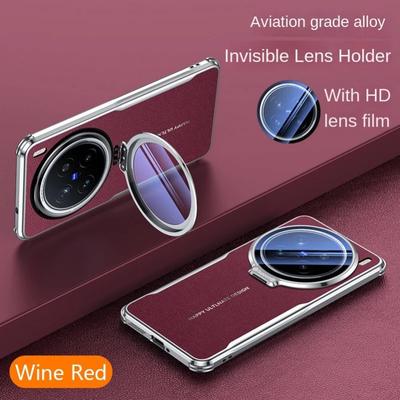 Glass Lens Invisible Holder Case For VIVO X200 Pro Mini X200Pro X 200 Four Corners Anti-drop Plain Leather Phone Cover Bumper