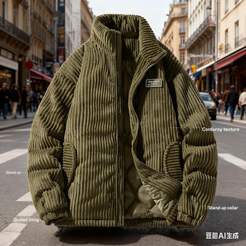 Veste épaisse rembourrée en duvet coton velours côtelé coton rembourrée mode masculine haut de gamme veste d'hiver cool veste rembourrée coton