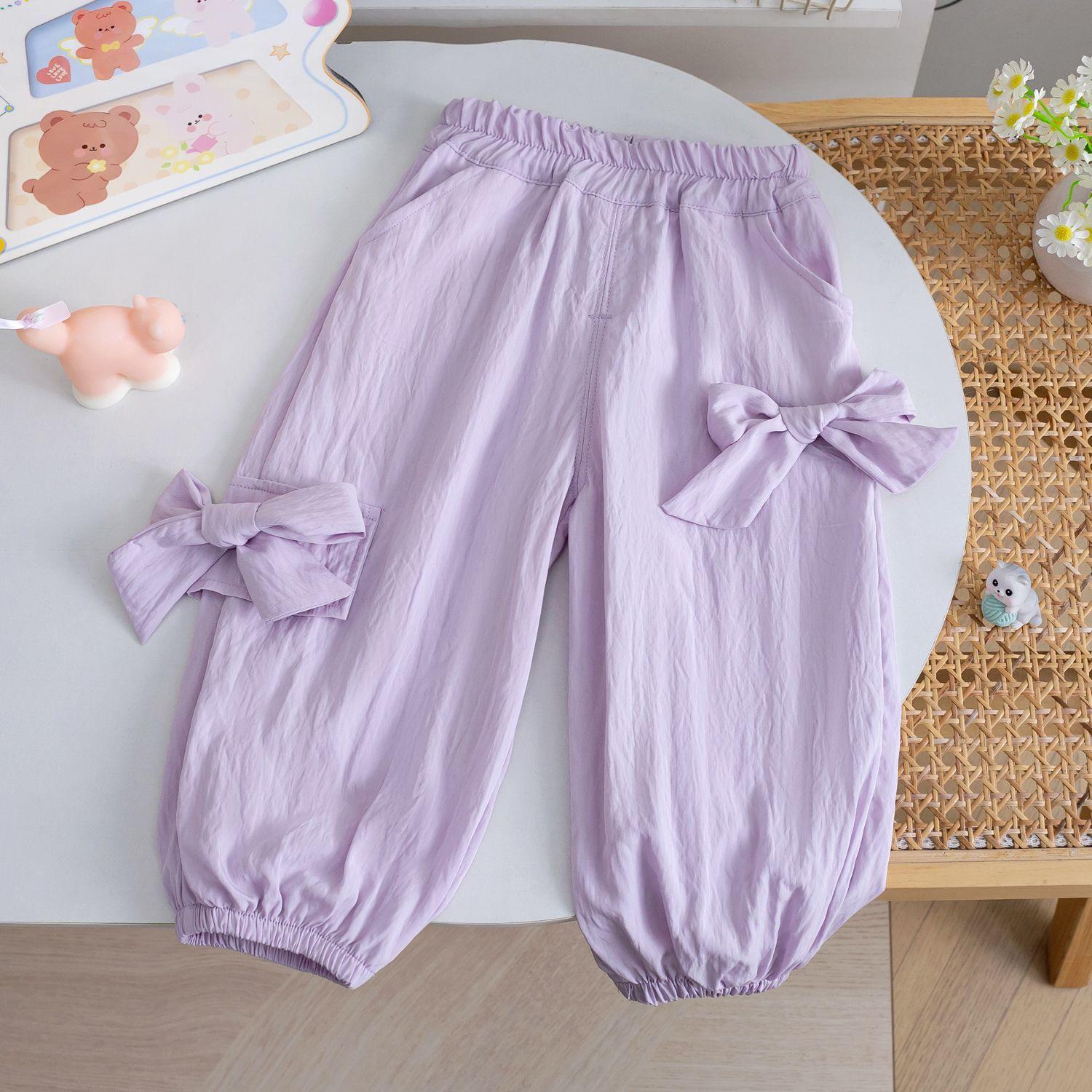 

Летние брюки для девочек с защитой от комаров, свободные брюки-фонарики в форме банта, тонкие брюки для девочек с обтягивающими штанинами 90 лавандовый