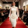 Women's Mesh Sheer Long Sleeve Mini Dress, Ruched Bodycon Mock Neck Party Cocktail Dress, Formal Wedding Guest Evening Gown