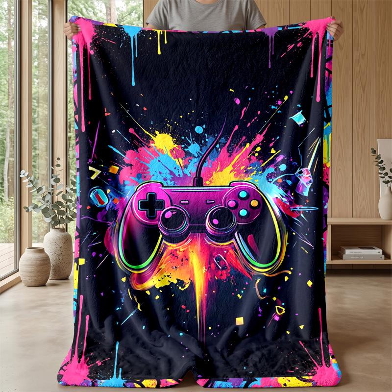 Neon Gamepad Art Theme blanket Lightweight Warm Flannel Blanket Decorative Throw Blanket for Home Decoration