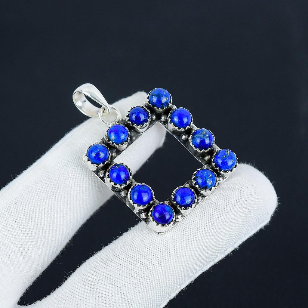 Natural Lapis Lazuli Gemstone Silver Pendant in 925 Sterling Silver- Handmade Design, Everyday Wear Jewelry, Unique Pendant Party Wear Gift