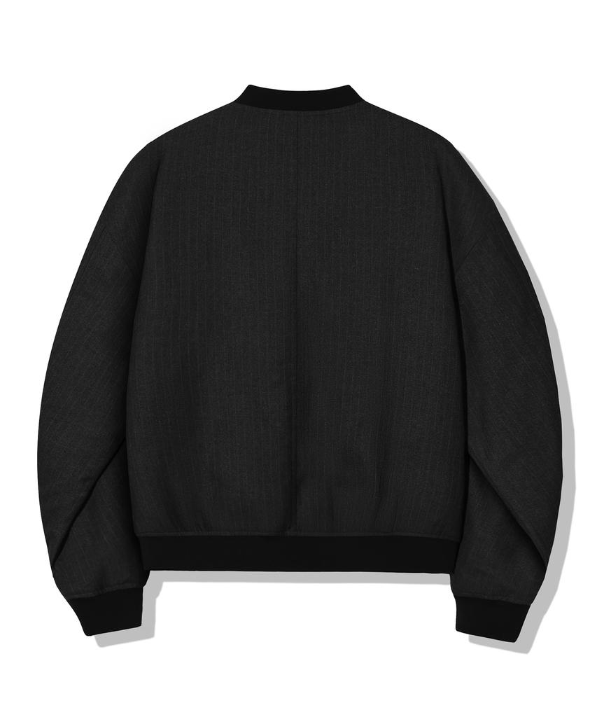 Trillion Pin Stripe Officer Crop Bomber Jacket_Black