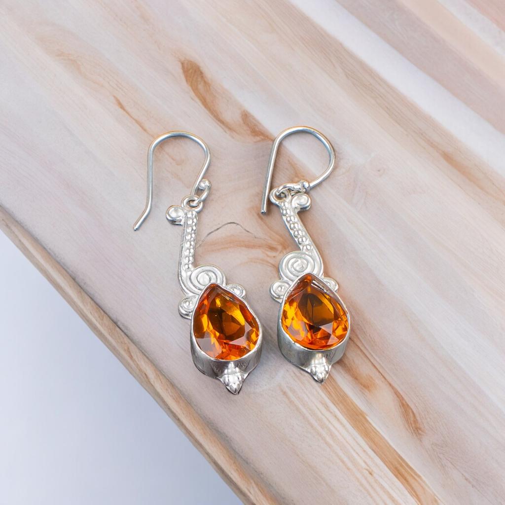 Naturlig Citrin Ädelsten 925 Sterling Silver Vackra Smycken Örhängen För Bröllop EE-37-1