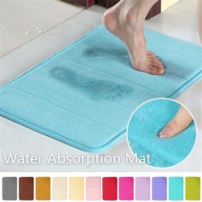 Solid Color Non-slip Memory Foam Coral Fleece Washable Water Absorbent Door Mat Soft Rug for Bathroom Toilet Kitchen Door Floor