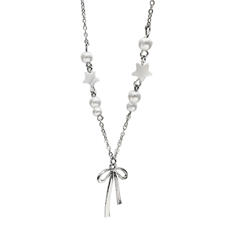 

Elegant Star Bowknot Pearls Necklace Dainty Chain Jewelry Clavicle Chain Charm Perfect Gift For Women 1