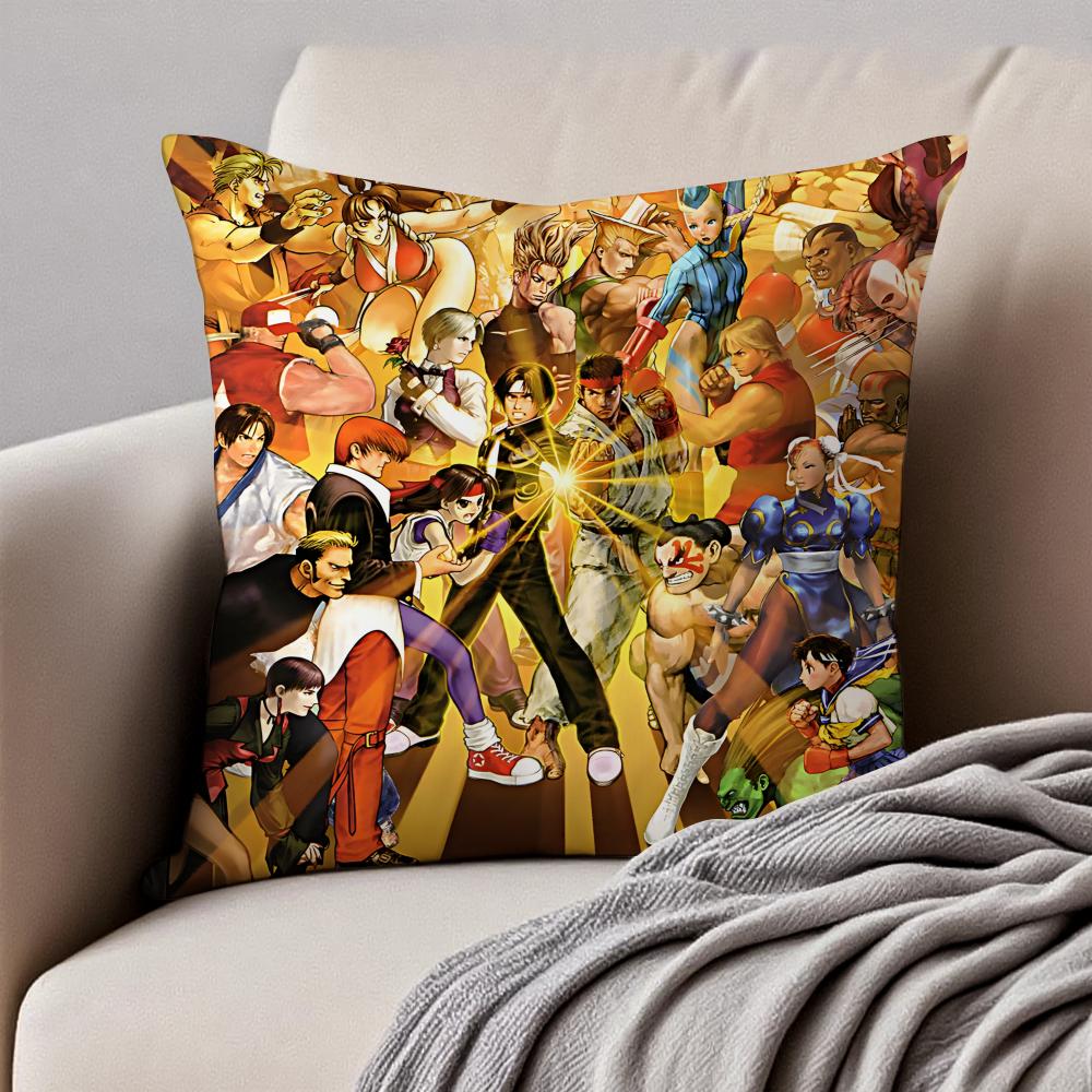 KKKing of Fighters Game Character Cushion Cover Pillowcase Antidustmite Invisible Zipper Short Plush Sofa Cushion