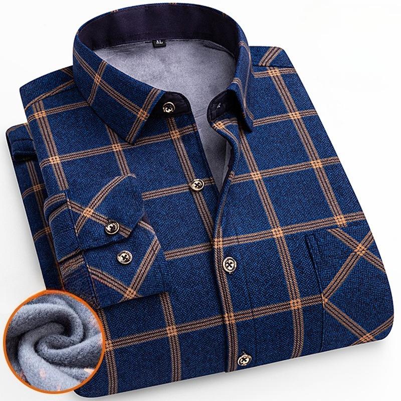 Men's Winter Sherpa Lined Flannel Shirt Jackets Long Sleeve Button Down Fleece Dress Shirts for Men Casual Warm Comfortable Thermal Shirt With Pockets