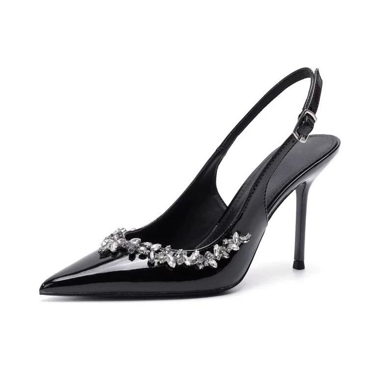 

YX high heels French 2025 new rhinestone pointed temperament high heels bag head empty word with sandals sexy 40