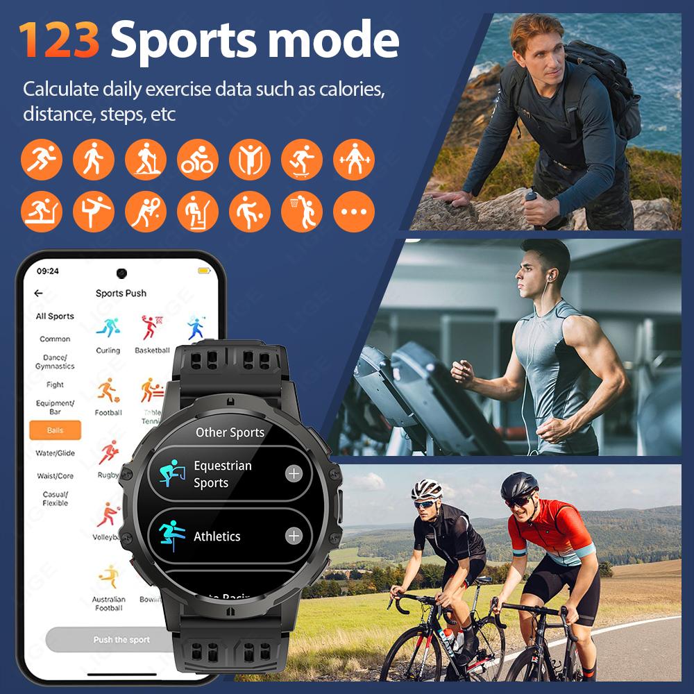 1000mAh Large Capacity Battery Smartwatch Men Outdoor Flashlight Bluetooth Call 3ATM Waterproof Sport Fitness Watches New