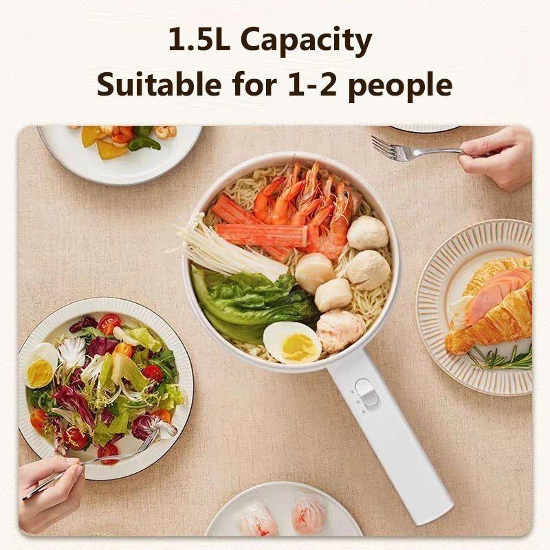 1.5L Multifunctional Electric Cooker Large Capacity Electric Boiling Pot Kitchen Steamer Mini Portable Electric Frying Pan