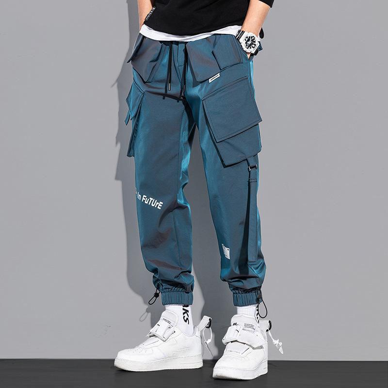 Dünne Streetwear Casual Hosen Männer Bänder Harem Jogging Hosen Männlichen Slim Fit Frühling Cargo Hosen Multi-Taschen