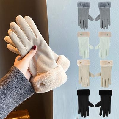 Women's Gloves Winter Girls Plush Warm Riding Gloves Split Finger Student Cold Proof Cotton Gloves