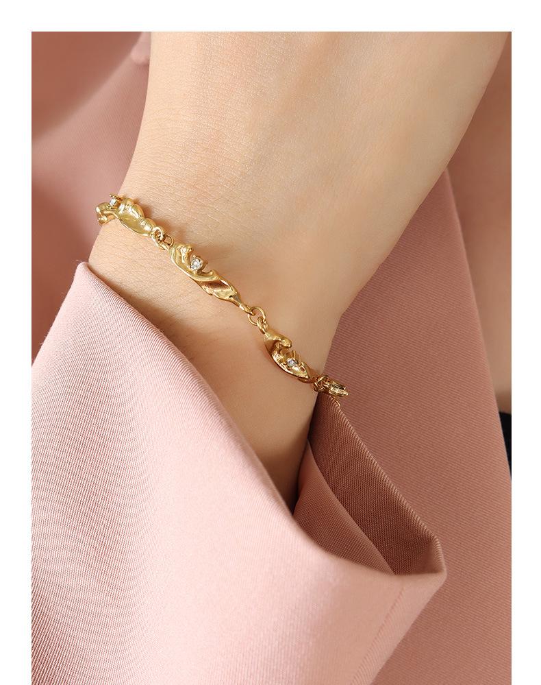 Irregular Inlaid Zircon Titanium Steel Bracelet with 18K Gold Plating
