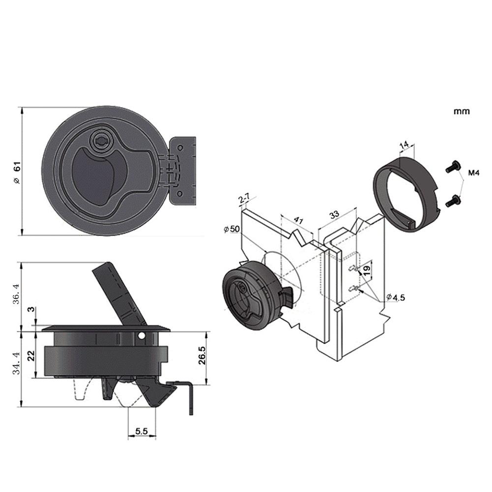 Marine Boat Round Deck Hatch Lock with Key Plastic for Yacht Parts Accessories