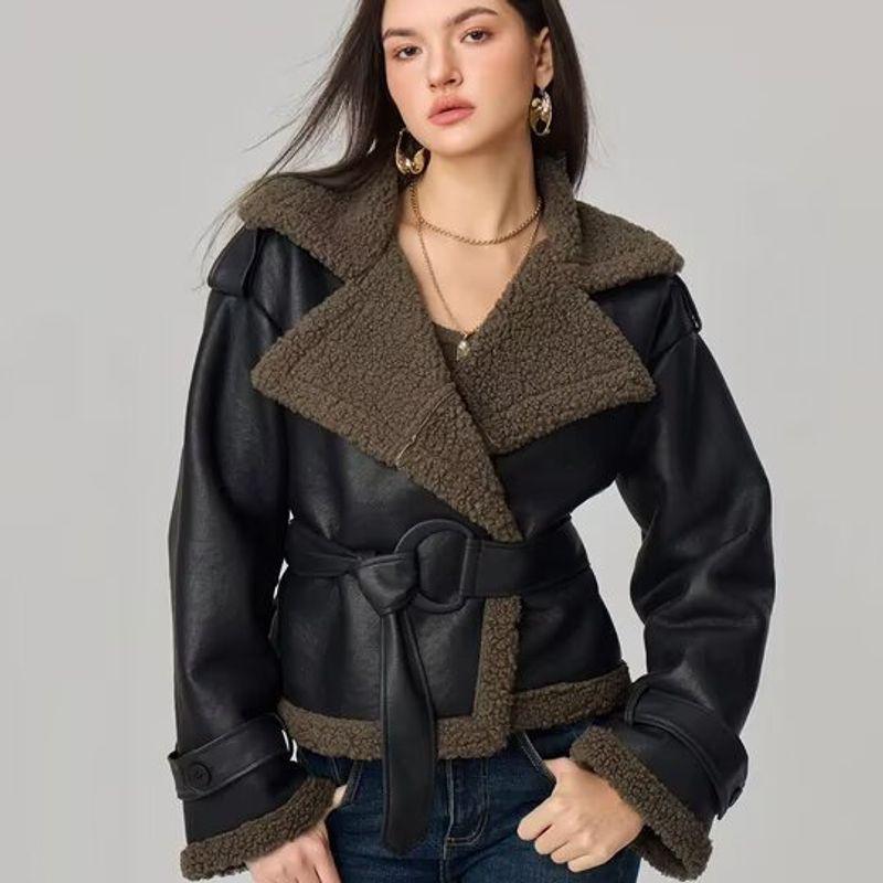 Za Autumn and Winter New Arrivals Women's Clothing Zr European and American Style Fashionable Versatile Lapel Short Leather and Fur Integrated Jacket