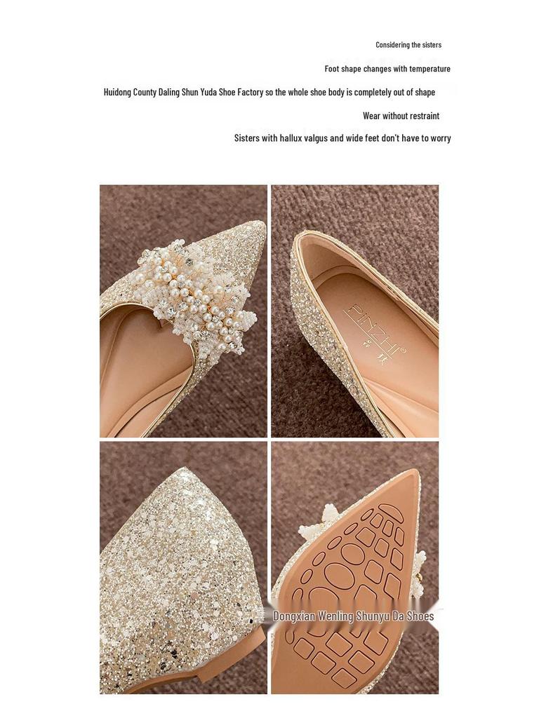 Champagnerfarbene Xiuhe Plateau-Pailletten-Hochzeitsschuhe für Damen - Weite Passform mit innerer Höhenerhöhung