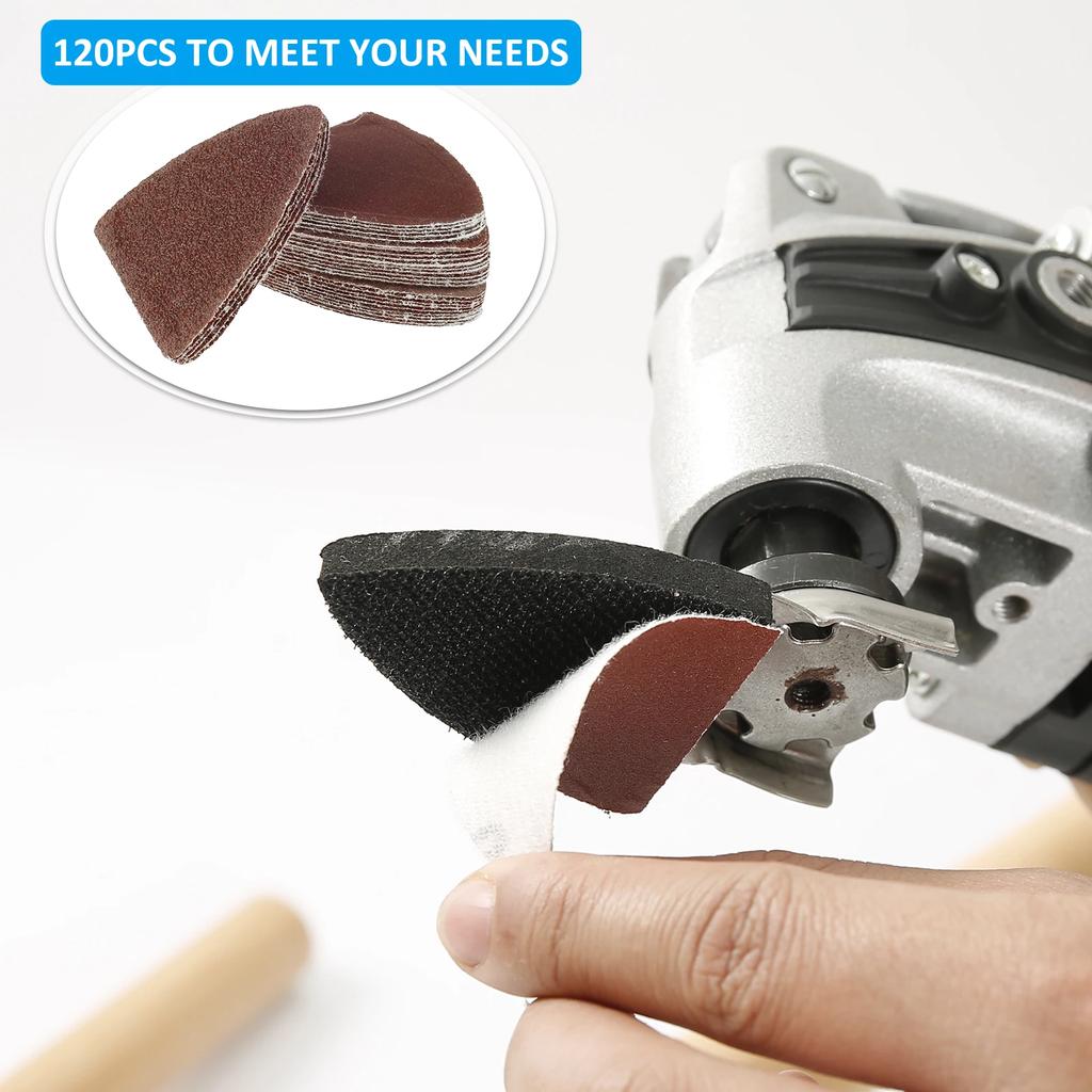 129Pcs New Oscillating Tool Multipurpose Sanding Pads Kit Universal Finger Sanding Pad 60-320 Grit Triangle Finger Sandpaper Set
