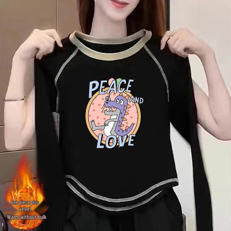 

Women s 2024 Chic Velvet Double-Sided Long-Sleeve T-Shirt: Versatile Autumn/Winter Top L: 115-125 lbs чёрный