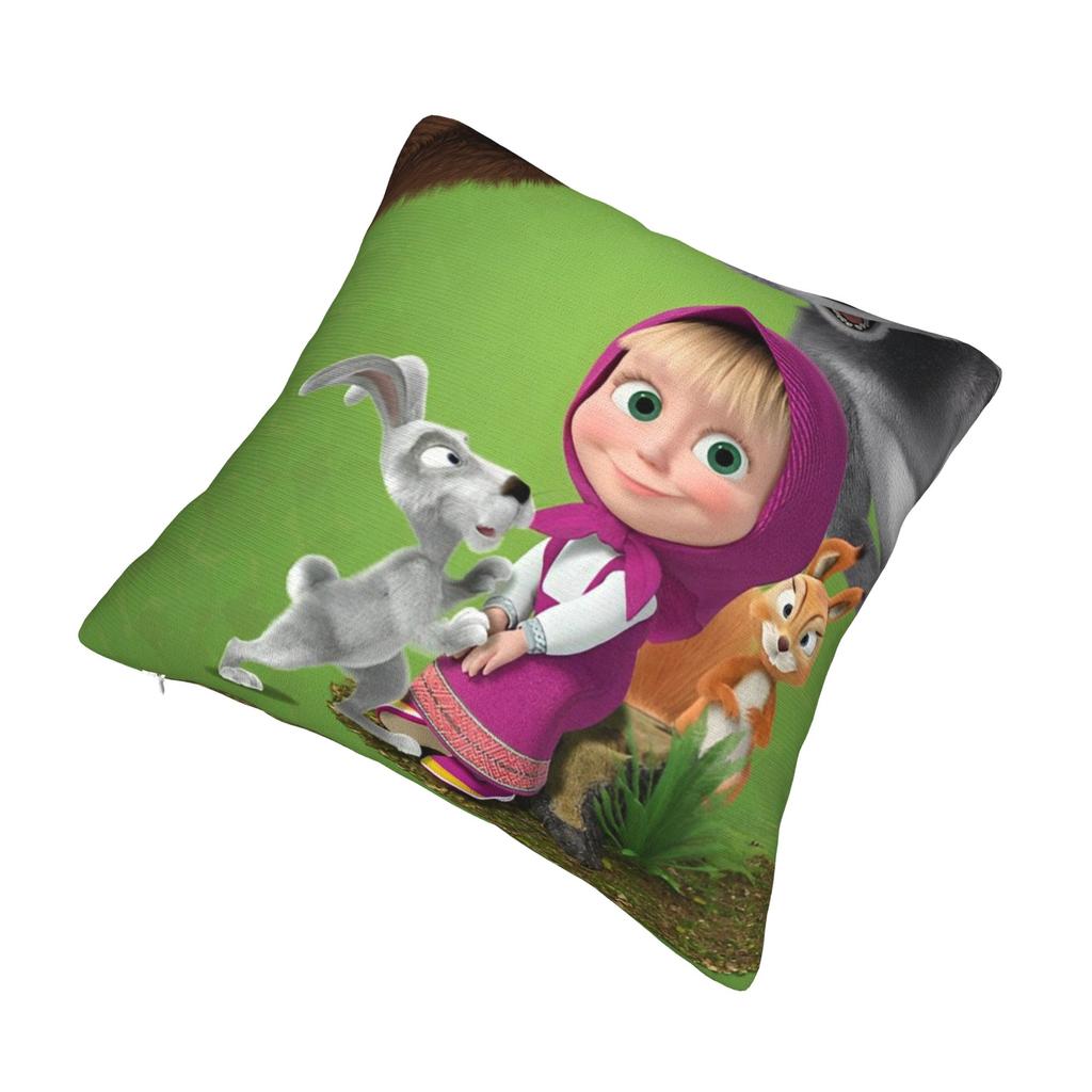 Cute Cartoon M-Masha And Bear Pillowcase Printing Polyester Cushion Cover Decor Throw Pillow Case Cover Home Square 40*40Cm