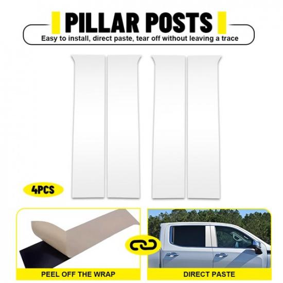 4* Acrylic Glossy Chrome Door Pillar Post Cover Kit for 14-18 Silverado/Sierra N