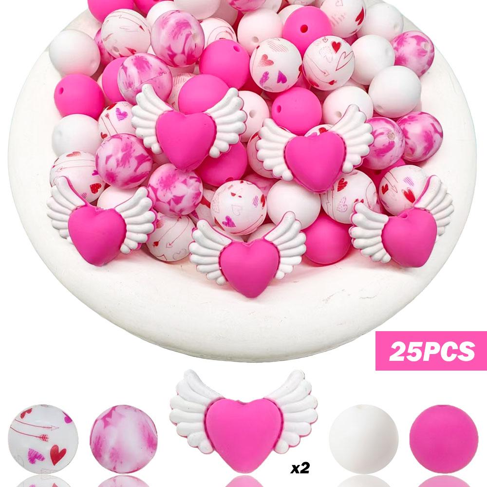 

25/32PCS Valentine s Day Dwarf Love Silicone Bead Set, perfect for DIY handmade crafts such as keychains, necklaces, bracelets,