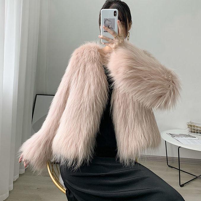 New imitation fur coat, female imitation fox hair, raccoon hair, imitation autumn and winter thickened temperament light
