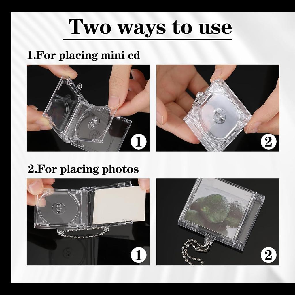 Misdary Mini Cd Keychain Album Cases Plastic Cd Cases Clear DVD Cover Bulk DVD Jewel Keyring Music Blank Mini Compact Disc Holder Pendant