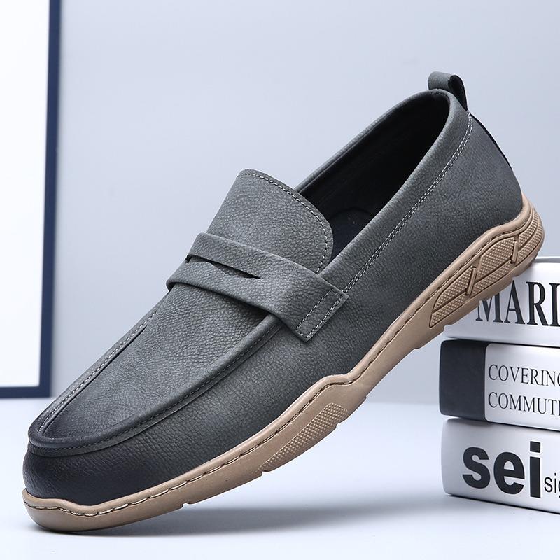 Genuine Leather Retro Handmade Simple and Breathable One-pedal Men's Leather Shoes Soft Leather Soft Sole Casual Shoes Fisherman Man