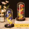 Colored  Roses  Ornaments 3 Flowers Glass-covered Gold-leaf Artifical Roses Luminous Led Night Light Creative Valentine Day Gifts