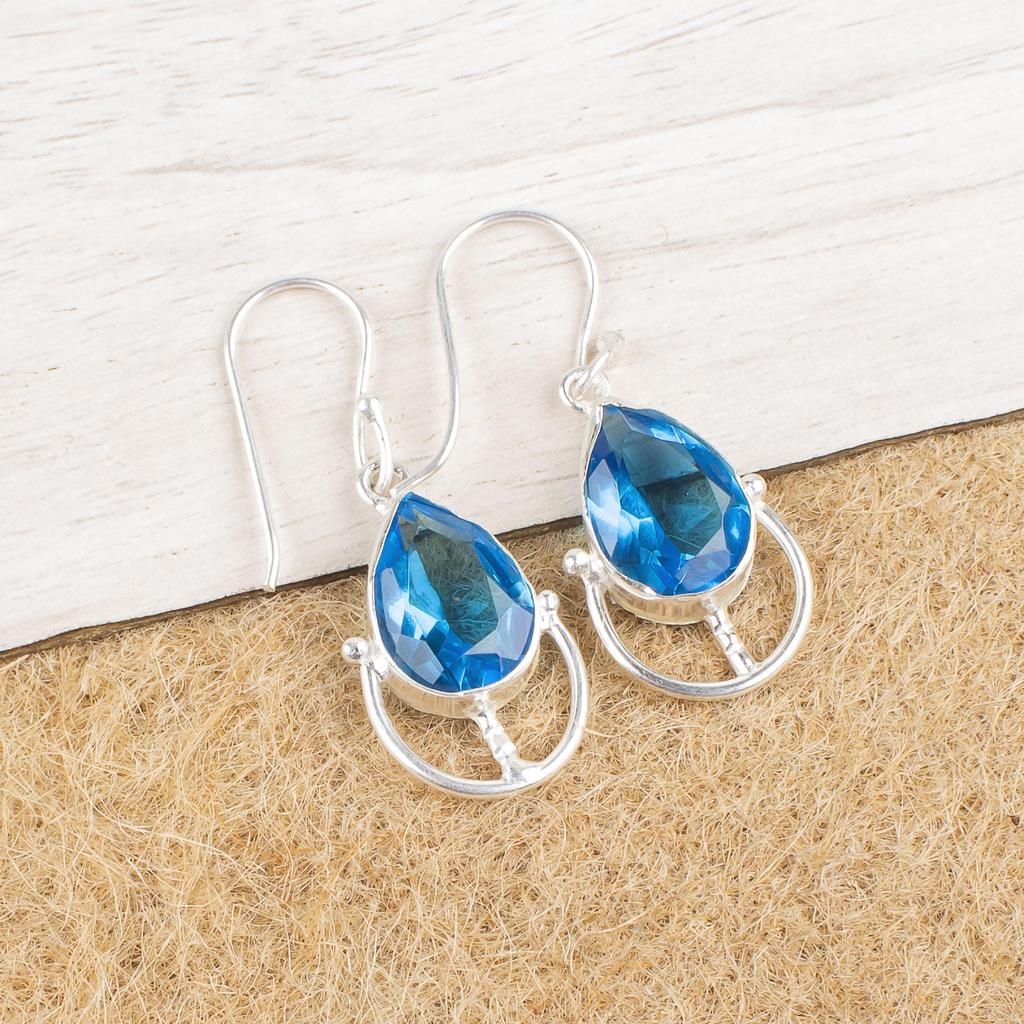 Swiss Blue Topaz Earring Gemstone Earring, 925 Solid Sterling Silver Earrings Jewelry Handmade Earrings, Silver Jewelry For Gift