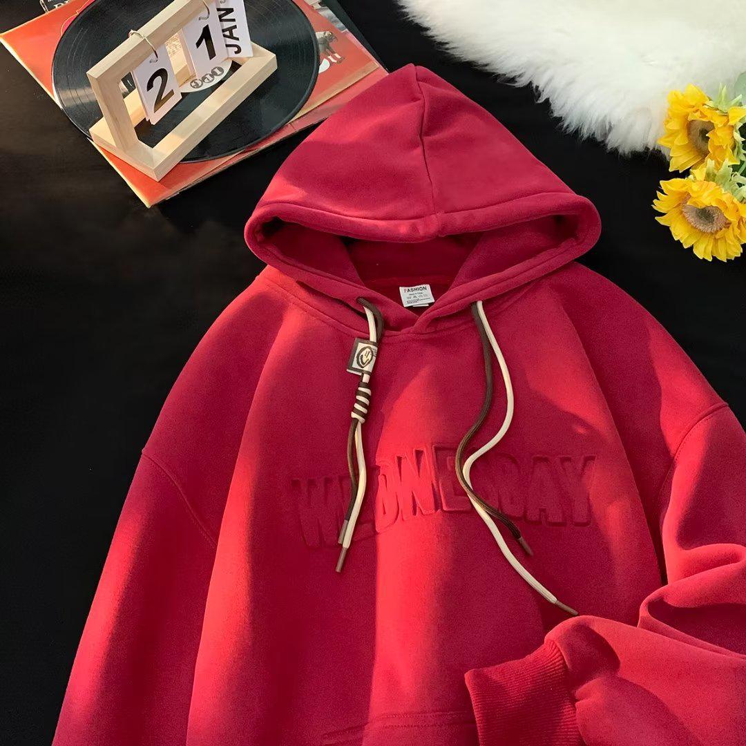 

Unisex Thick Fleece-Lined Hoodie - Trendy, Heavyweight, Loose Fit for Autumn/Winter 2025 Arrival M
